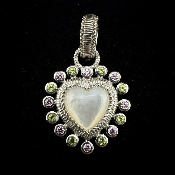 Judith Ripka Pendant Heart Enhancer Mother of Pearl Pink Green Sterling Silver